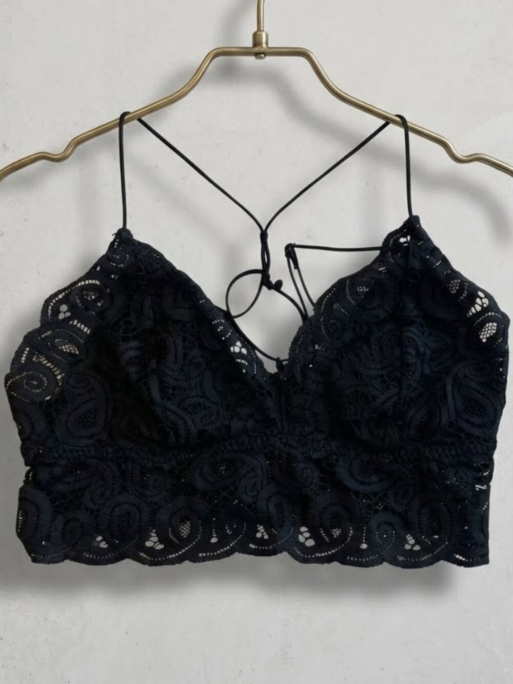 PINK Victoria's Secret Black Smocked Lace Strappy Bralette Sz XS